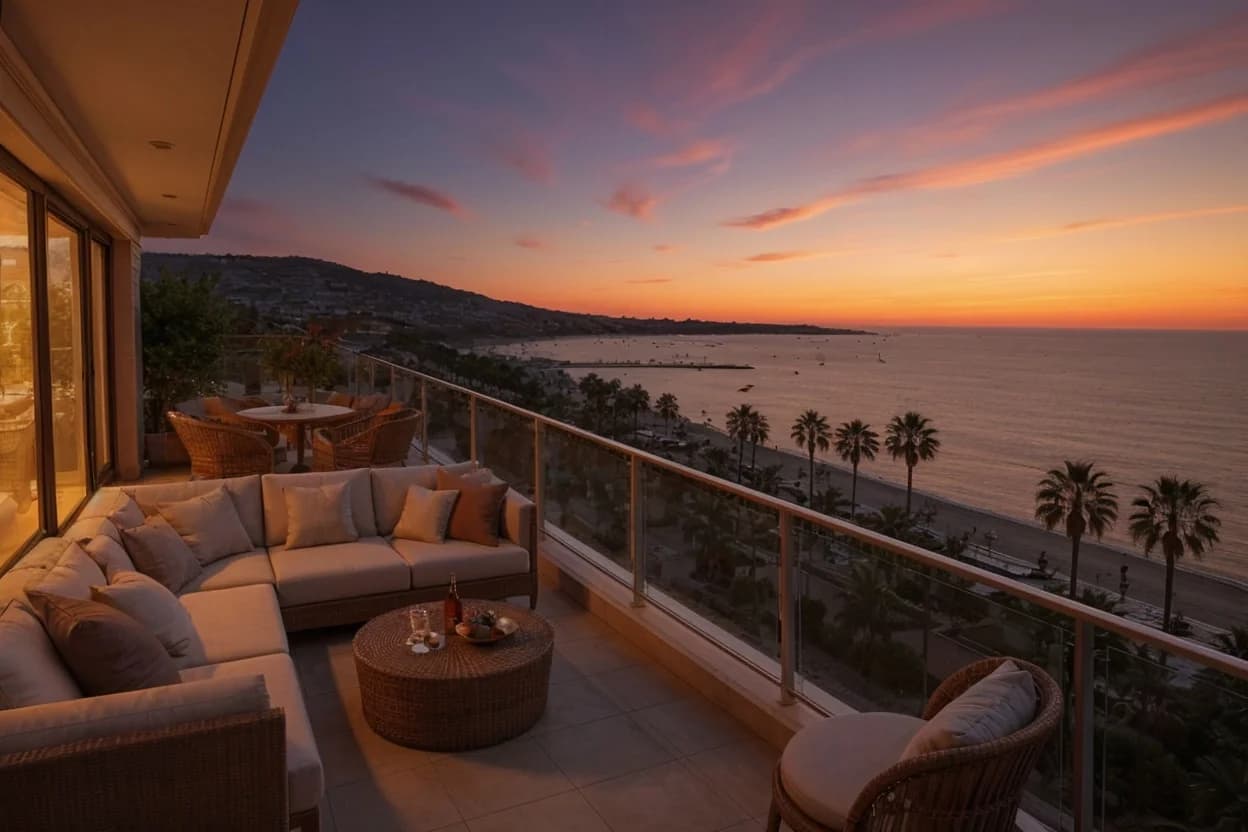 Photo immobilière avec ambiance coucher de soleil