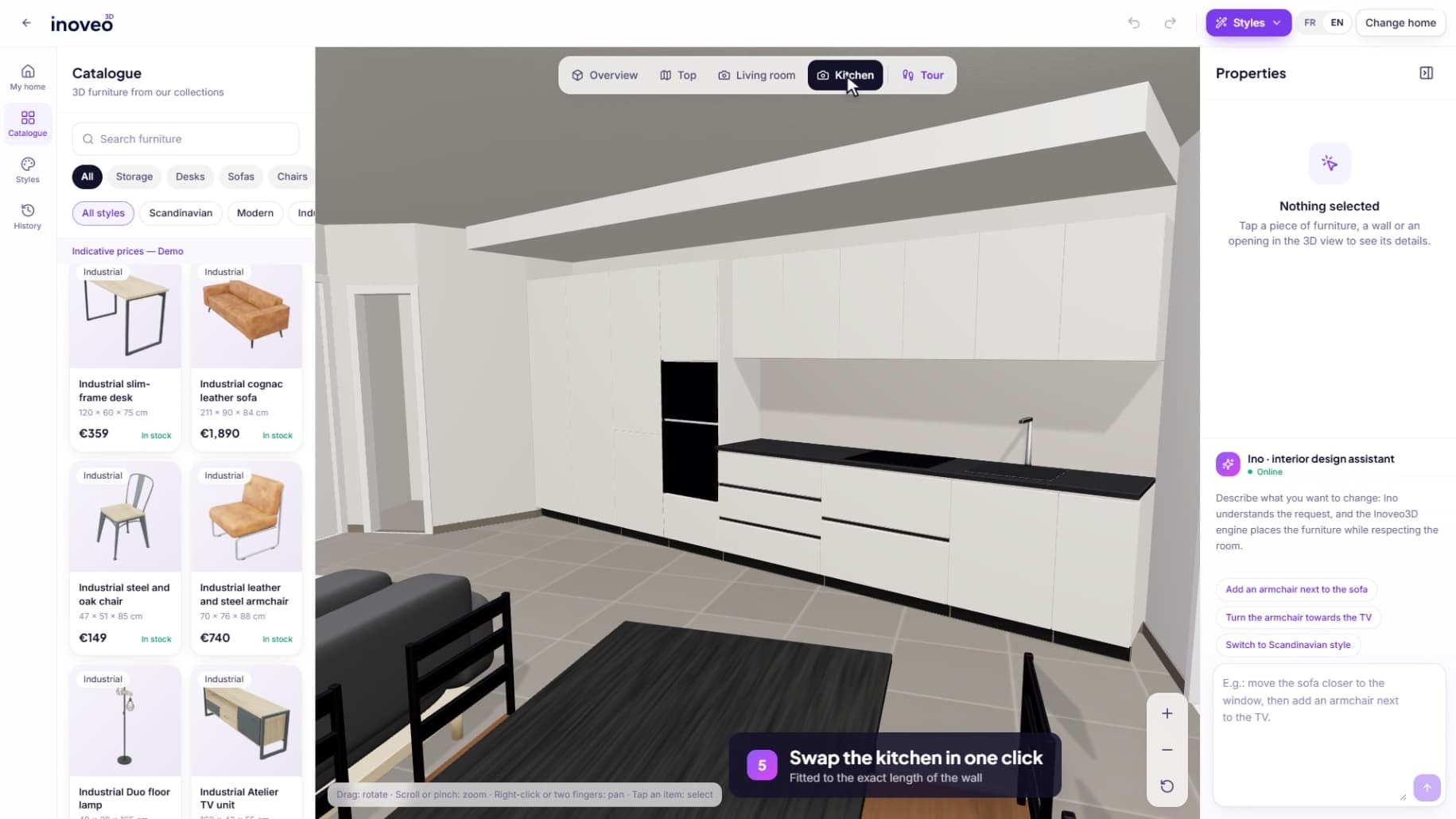 Interface of the Inoveo3D demonstrator with the Ino intelligent assistant and the 3D furniture catalogue